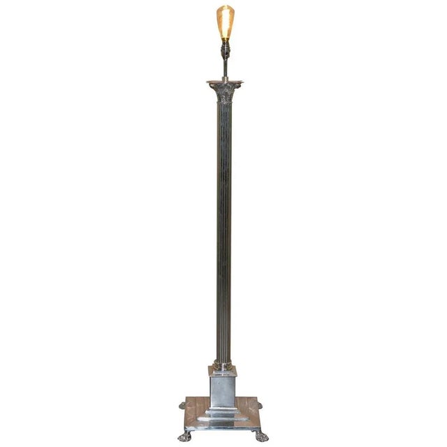 Vintage Silver-Plated Corinthian Pillar Floor Lamp with Paw Feet For Sale - Image 15 of 15