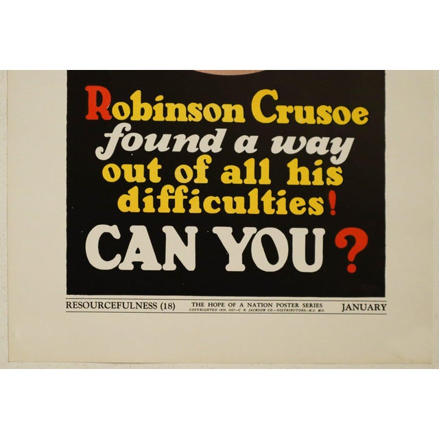 Mid-Century Modern 1937 American Hope of a Nation Poster Series, Resourcefulness (Robinson Crusoe) For Sale - Image 3 of 4