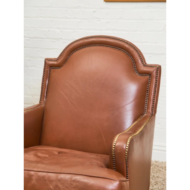 Mid 20th Century Traditional Leather Bergère Armchair With Nailhead Trim For Sale - Image 12 of 12