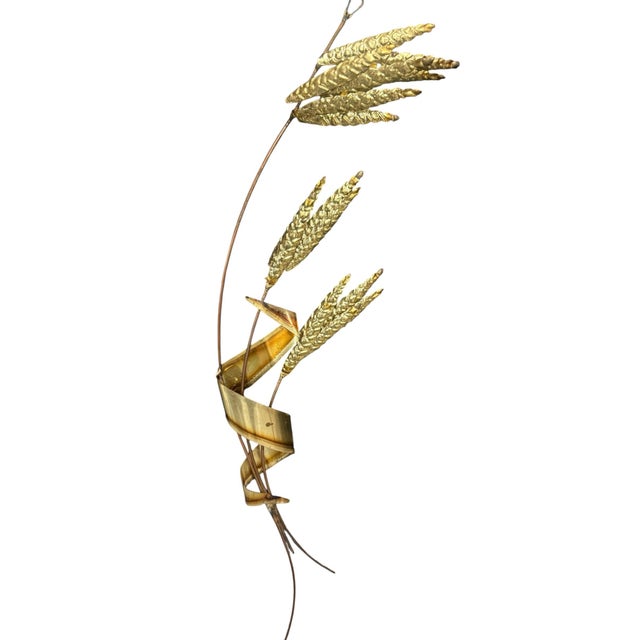 Vintage Mid-Century Modern Brass Wheat Wall Sculpture – 29" Tall Botanical Wall Art For Sale - Image 4 of 9