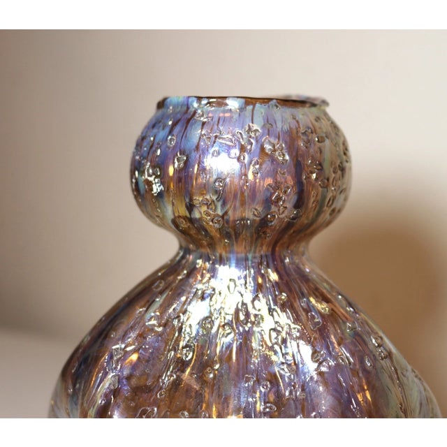 1960s Vintage Dugan Frit Hand Blown Iridescent Art Studio Glass Textured Dimple Vase For Sale - Image 5 of 10
