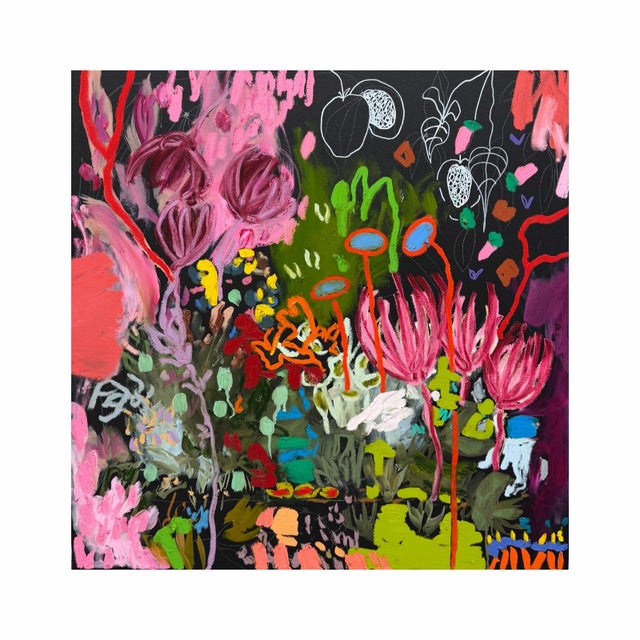 30 x 30” mixed media on canvas Acrylic, marker, pencil, and oil on canvas Signed on the front Signed, titled, and dated on...