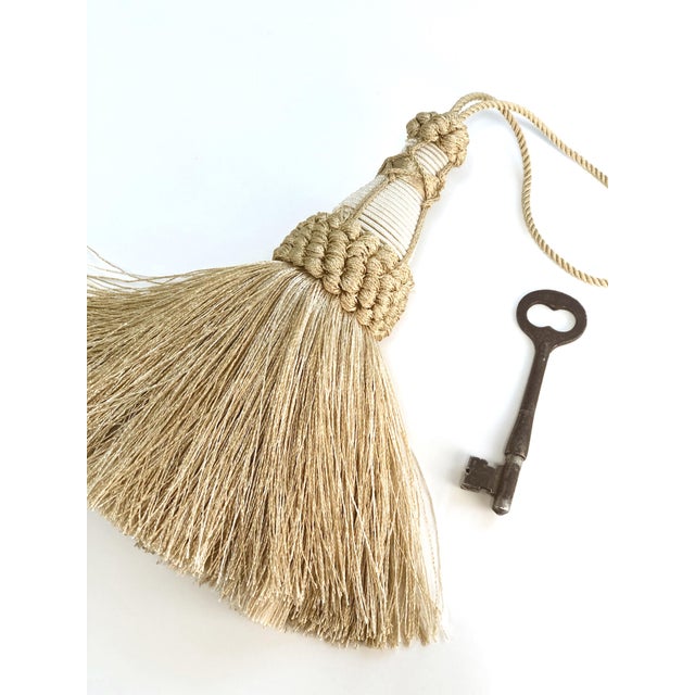 French Country Champagne and Cream Color Key Tassel With Looped Ruche Detail For Sale - Image 3 of 14
