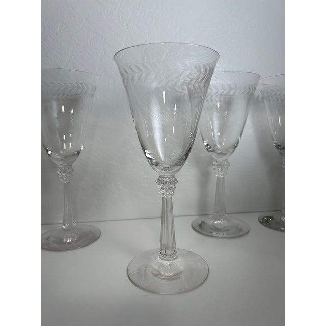 American Mid Century Modern Set of 16 Mixed Vintage Fostoria Laurel Wreath Pattern in Fine Crystal, 5 Wine Glasses 6 Water Goblets and 4 Limoncello Glasses For Sale - Image 3 of 12