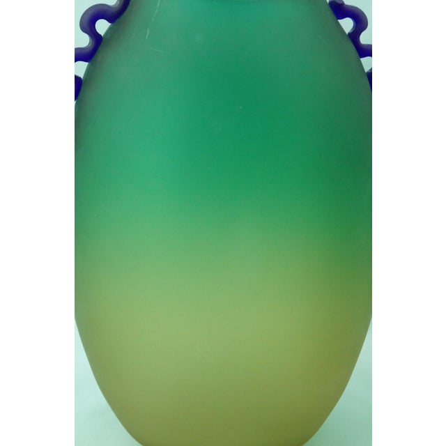Green and Yellow Acid-Etched Opaque Murano Glass Deco Vase, Venice, Italy, 1950s For Sale - Image 16 of 18
