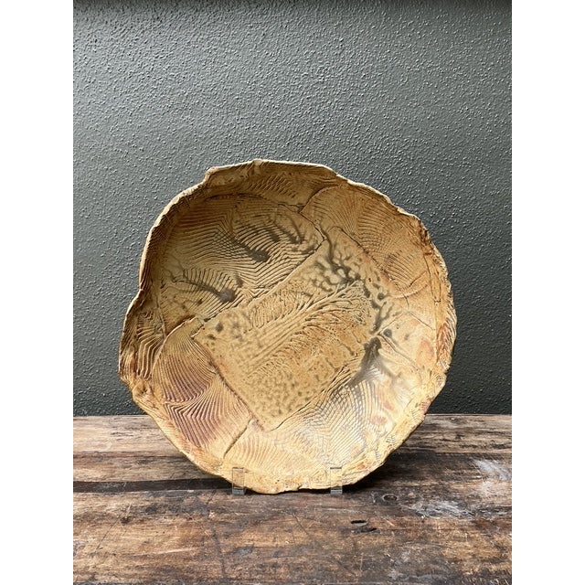 Tan Vintage Original Slab Built Pottery Platter For Sale - Image 8 of 16