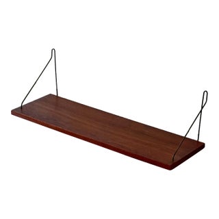 Danish Modern Teak Wall Shelf With Metal Brackets – Scandinavian Mid Century Modern Decor 1960s For Sale