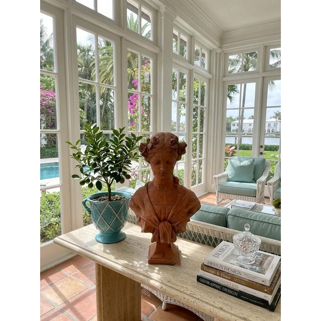 Ceramic Vintage Terracotta Bust of a Young Woman With Floral Headdress For Sale - Image 7 of 9