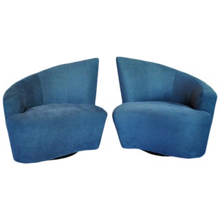 1990s Vintage Vladimir Kagan for Weiman Preview Bilbao Swivel Lounge Chairs- a Pair
