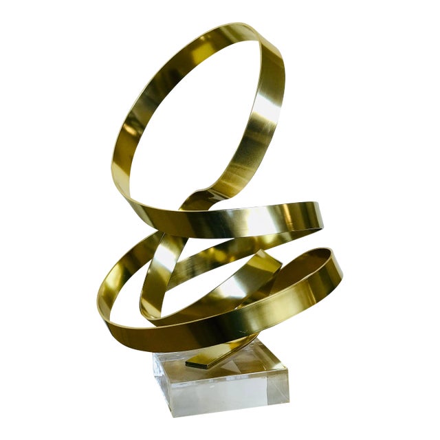 Dan Murphy (B.1942 Chicago) Gold Toned Ribbon Sculpture Dated 1986 For Sale