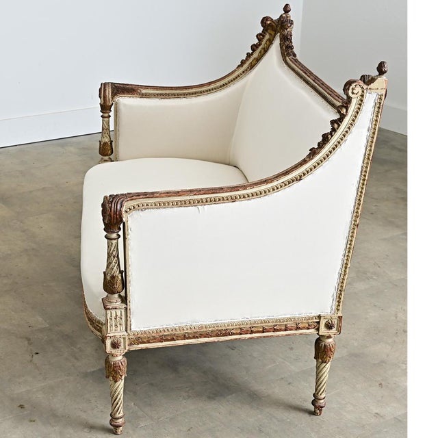 French 19th Century Louis XVI Style Parcel Gilt Canapé For Sale - Image 9 of 13