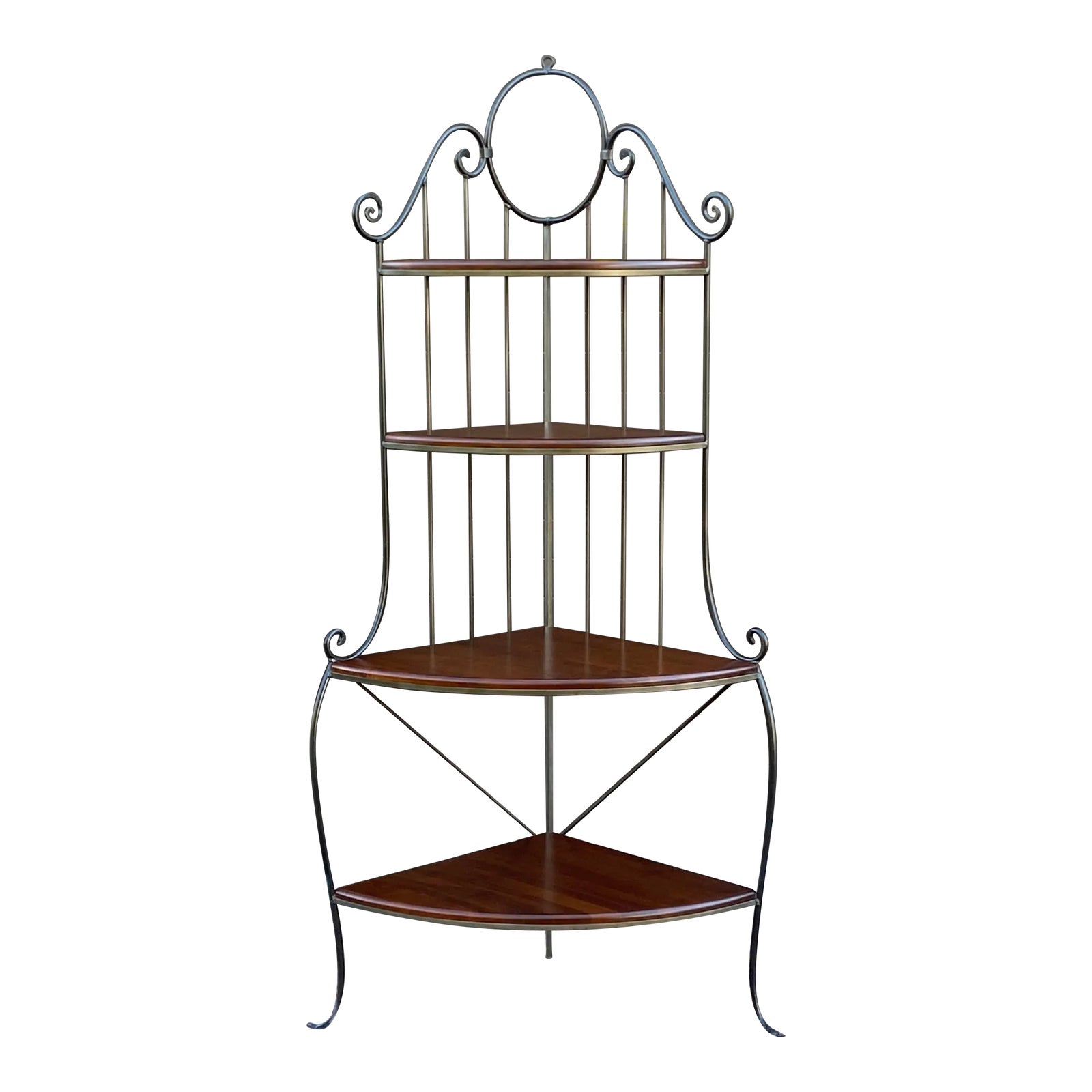 Charleston Monaco Corner Bakers Rack Wrought Iron & Solid Wood