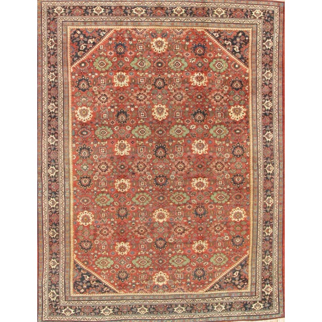 Persian Antique Mahal Rust/Navy Rug, 10' 3" X 13' 6" For Sale - Image 3 of 3