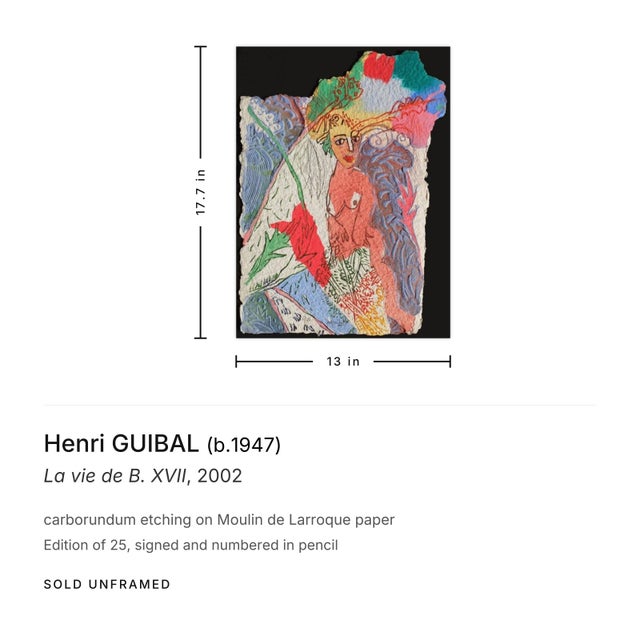 Contemporary 2002 Henri Guibal La Vie De B. XVII Signed Carborundum Etching For Sale - Image 3 of 3