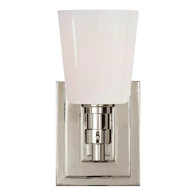 Thomas O'Brien for Visual Comfort Signature Bryant Single Bath Sconce in Polished Nickel with White Glass For Sale