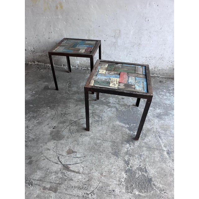 Reclaimed Wood and Iron Bedside Tables, Set of 2 For Sale - Image 4 of 10