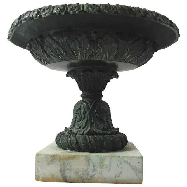19th Century Grand Tour Beaux Arts Bronze on White Marble Plinth Tazza Urn For Sale - Image 11 of 11