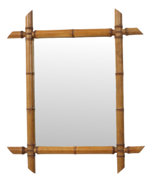 French Chinoiserie Faux Bamboo Mirror in Wood, 1920s