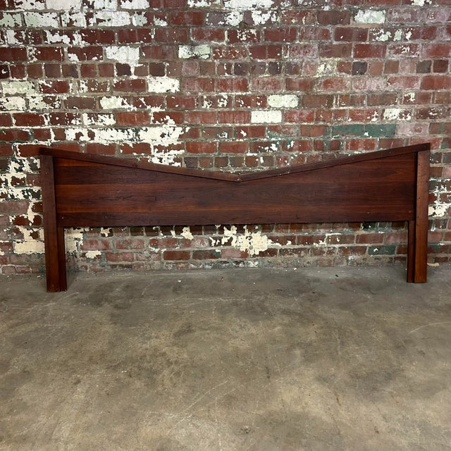 Wood Craftsmen Queen Size Headboard With Floating Nightstands Walnut Curved For Sale - Image 7 of 12