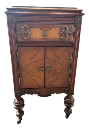 Antique Grand Rapids Carved Wood Cabinet on Casters – Michigan Made | Solid Wood