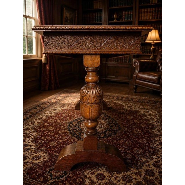 Antique Carved Oak Beauchief Baptist Church Memorial Refectory Table, 1936 For Sale - Image 4 of 12