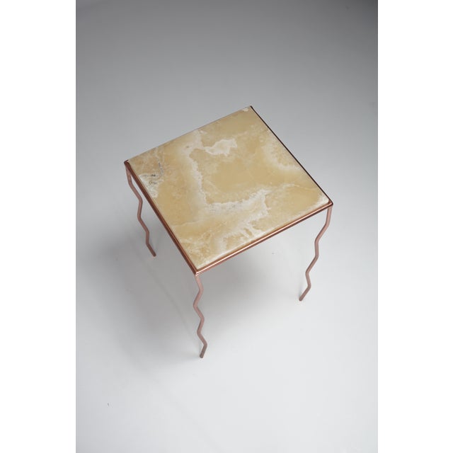 Metal Forma Prima Honey Onyx and Copper Side Table by Nicola Di Froscia For Sale - Image 7 of 8