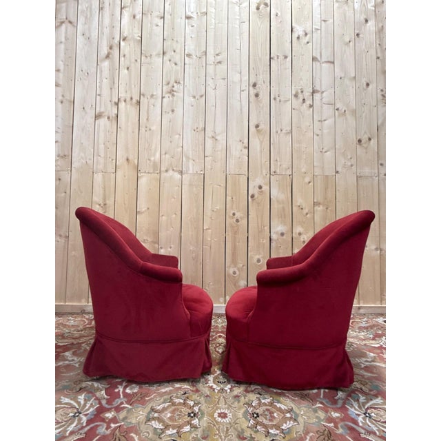 Napoleon III Style Burgundy Velvet Toadstool Lounge Chairs, 1890s, Set of 2 For Sale - Image 3 of 8
