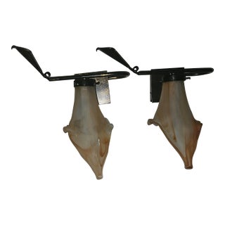 1990s Handmade Wrought Iron Pair of Sconces - a Pair For Sale