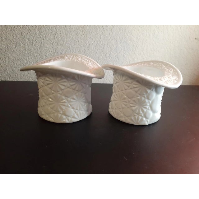 1970s 1970s Fenton Daisy & Buttons Milk Glass Top Hat Vases- Set of 2 For Sale - Image 5 of 5