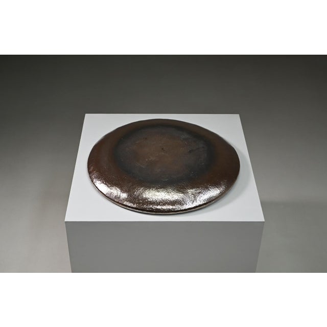 1990s Large Handmade Metallic Glazed Ceramic Bowl, 1980s For Sale - Image 5 of 9