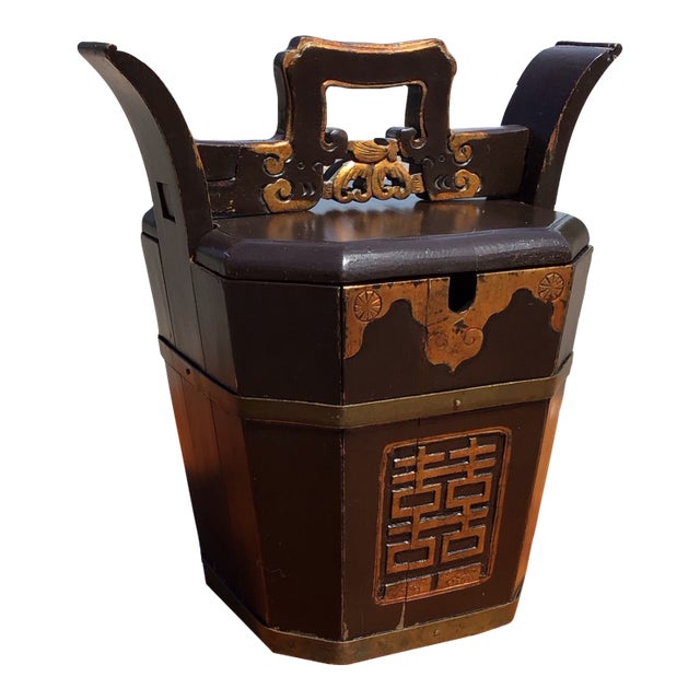 Early 20th Century Mid-Century Modern Hand-Carved Teapot Caddy With Brass Hardware For Sale