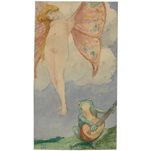 Frosch Serenade is an original drawing in watercolour and pencil on paper, realized by Ludwig Von Hofmann . Framed. In...