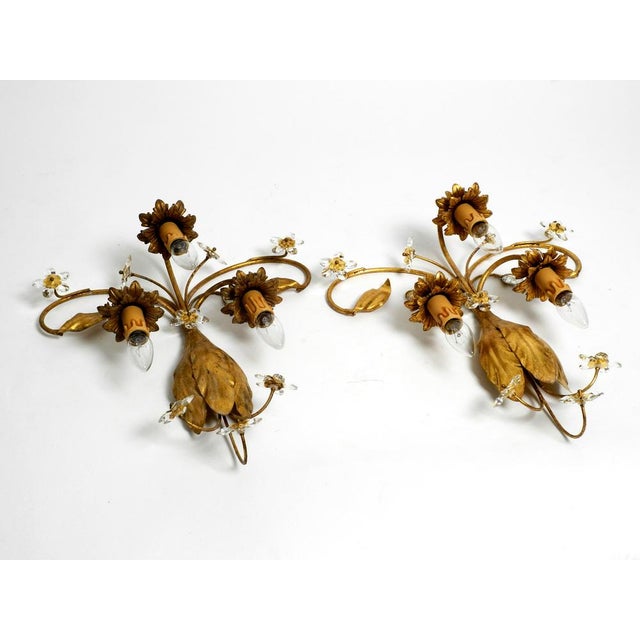 Italian Gold Plated Floral Regency Murano Glass Sconces, 1980s, Set of 2 For Sale - Image 6 of 18