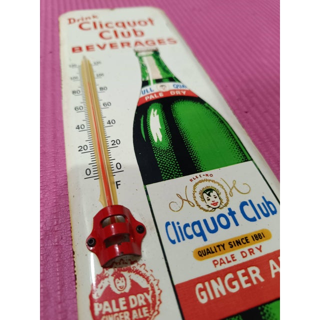 Metal Premium Vintage Style Clicquot Club Ginger Ale Advertising Thermometer Sign For Sale - Image 7 of 10