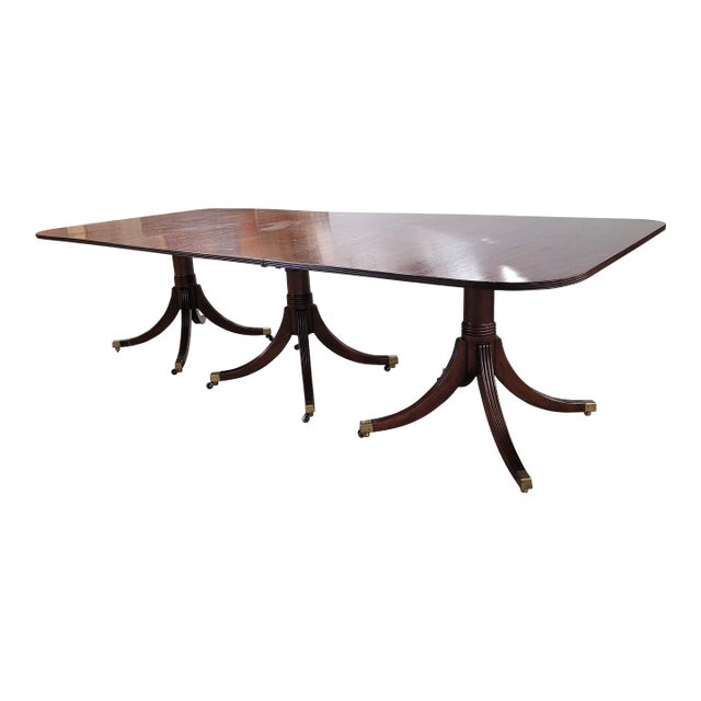 1930s 3 Part Vintage Georgian Solid Mahogany Dining Table For Sale