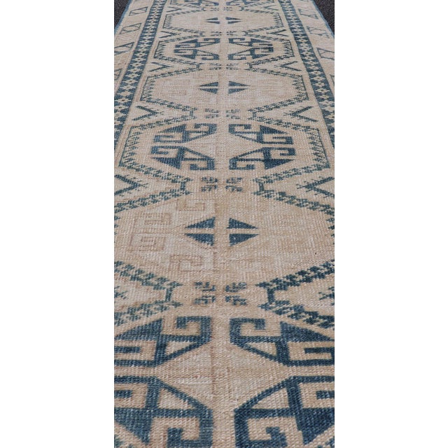 Vintage Oushak Turkish Runner With Geometric Design in Navy Blue 2'5 X 9'8 For Sale In Atlanta - Image 6 of 10