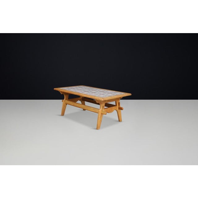 Scandinavian Modern Oak Coffee Table with Tiled Top, Denmark, 1950s For Sale - Image 3 of 10