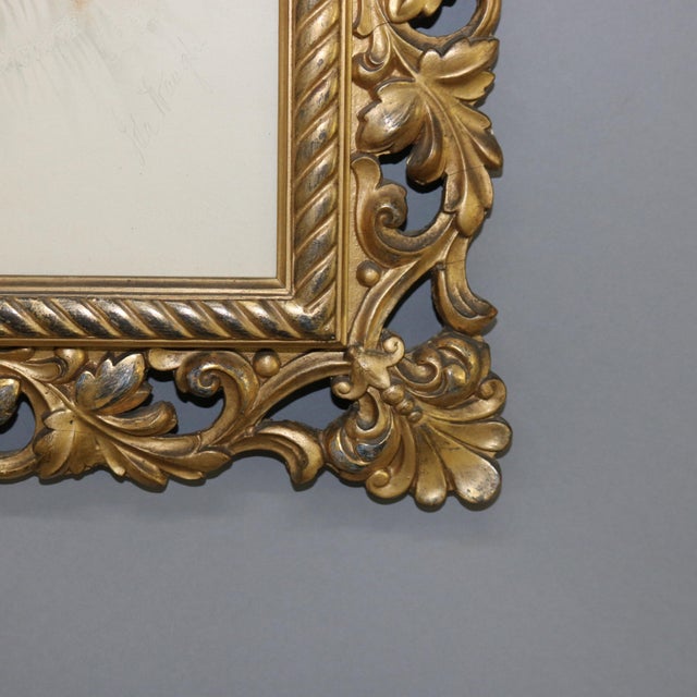 Antique Foliage Form Giltwood Frame with a Signed Portrait Print of a Girl 19th Century For Sale - Image 4 of 7