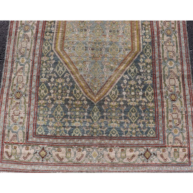 Antique Persian Senneh Rug With Soft Blue Field and Geometric Medallion For Sale In Atlanta - Image 6 of 13
