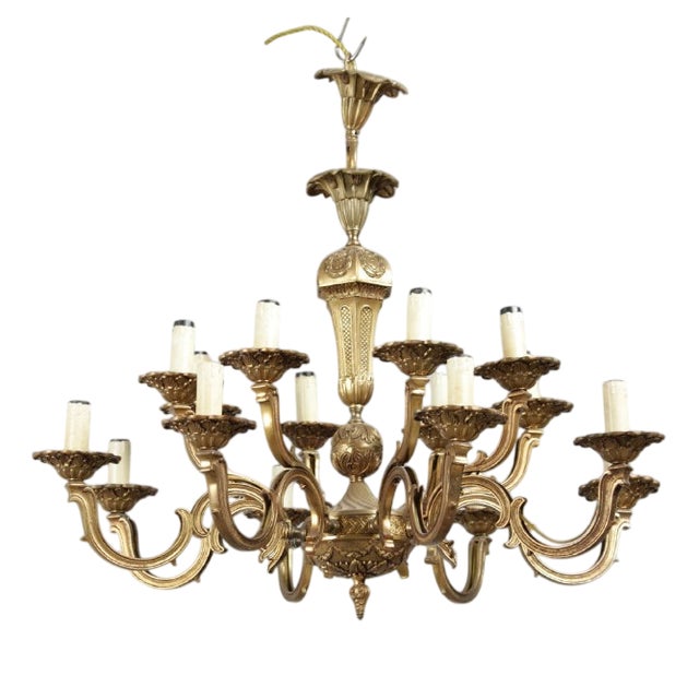 Louis XV Brass and Glass Chandelier, 1910 For Sale