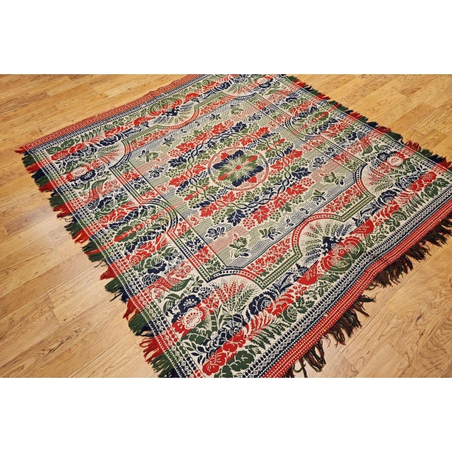 American Mid-19th Century American Jacquard Coverlet With Floral & Bird Design For Sale - Image 3 of 12
