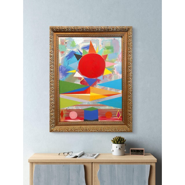 Vintage Acrylic Abstract Painting on Canvas in Ornate Frame For Sale - Image 4 of 5