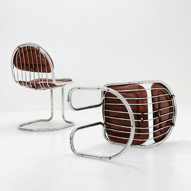 Gastone Rinaldi Mid-Century Tubular Chrome and Leather Cantilever Dining Chair, 1970s by Gastone Rinaldi For Sale - Image 4 of 9