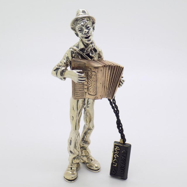 Vintage Italian Handmade Silver and Brass Accordion Player Sculpture by Etruria Gioielli, 1980s For Sale - Image 4 of 15