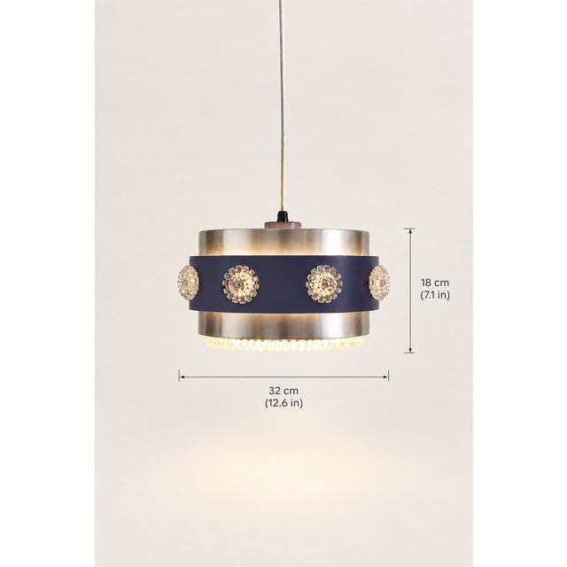 Drum Pendant Lamp with Glass Rosettes, 1960s For Sale - Image 11 of 12
