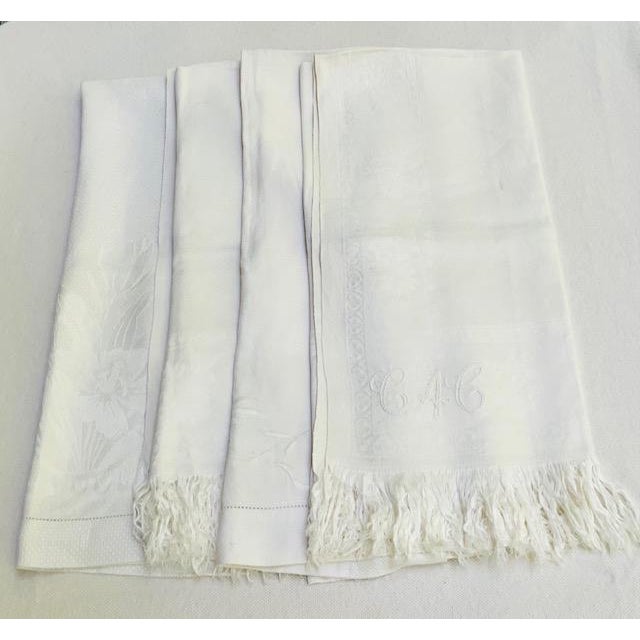 French Linen Damask Hand Towels, Set of 4, Monogrammed, Antique C. 1900 For Sale - Image 15 of 18