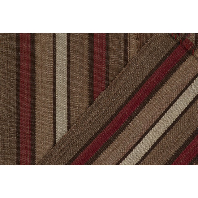 Textile 1950s Vintage Bidjar Palas Persian Kilim in Beige-Brown and Red Stripes by Rug & Kilim For Sale - Image 7 of 7