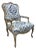 French Louis XV Style Armchair in Blue Medallion Upholstery For Sale