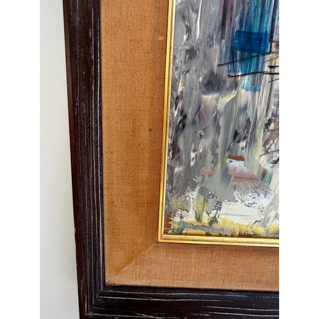 Large Oil Painting Abstract Cityscape Mid Century Modern Art Framed Signed Greene For Sale In Philadelphia - Image 6 of 7