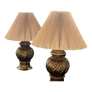 1980s Regency Style Brass Table Lamps With Shades - a Pair For Sale